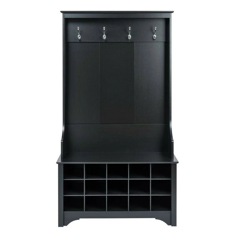 Black Entryway Hall Tree Shoe Cubbie Coat Rack - 34.75 W x 14.75 D