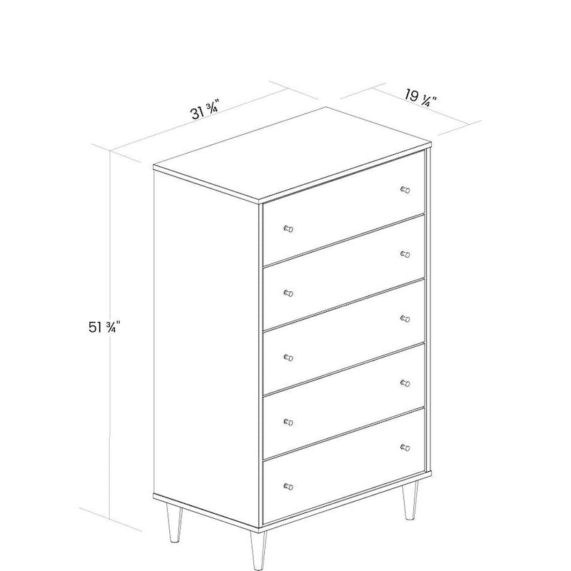 Farmhouse Rustic Mid Century 5 Drawer Chest