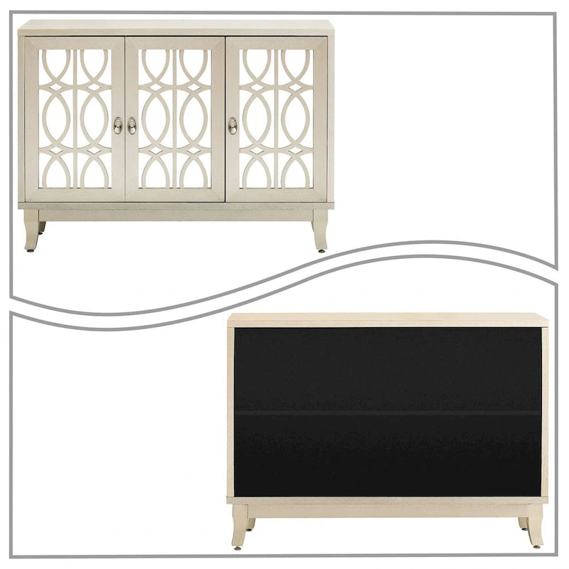 Modern Elegant Wooden Sideboard with Three Mirrored Cabinets Doors