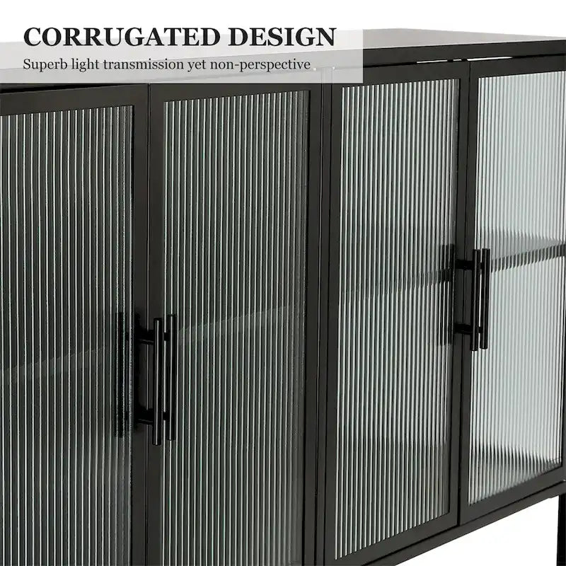 Stylish 4-Door Tempered Glass Cabinet, 4 Glass Doors Adjustable Shelf