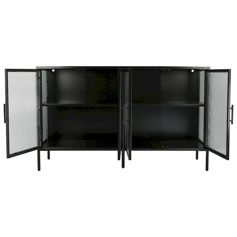 Stylish 4-Door Tempered Glass Cabinet, 4 Glass Doors Adjustable Shelf