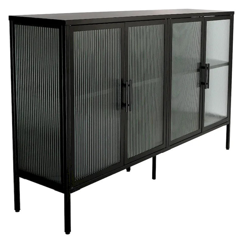 Stylish 4-Door Tempered Glass Cabinet, 4 Glass Doors Adjustable Shelf