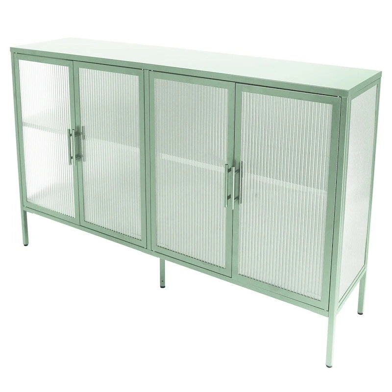 Stylish 4-Door Tempered Glass Cabinet, 4 Glass Doors Adjustable Shelf