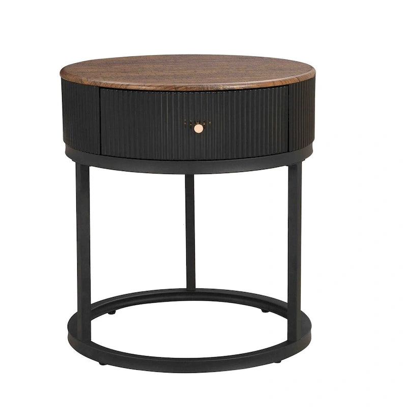 19.68 Inch Marble Round End Table with storage, Modern Nightstand with Drawer, Side Table for Living Room&Bedroom