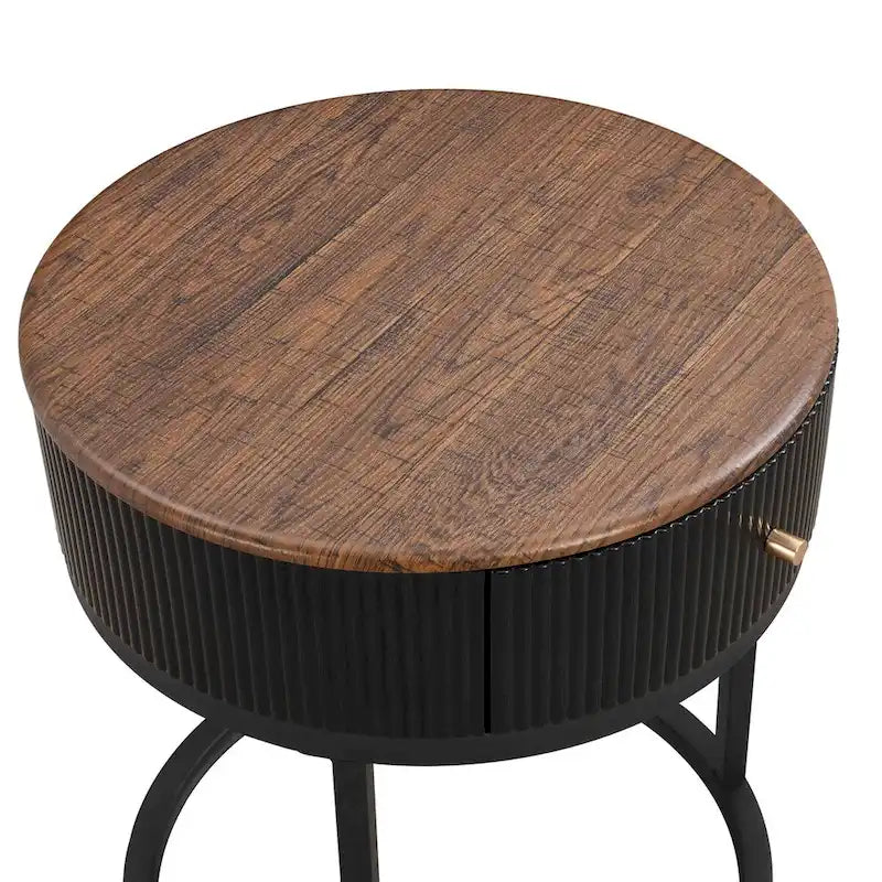 19.68 Inch Marble Round End Table with storage, Modern Nightstand with Drawer, Side Table for Living Room&Bedroom