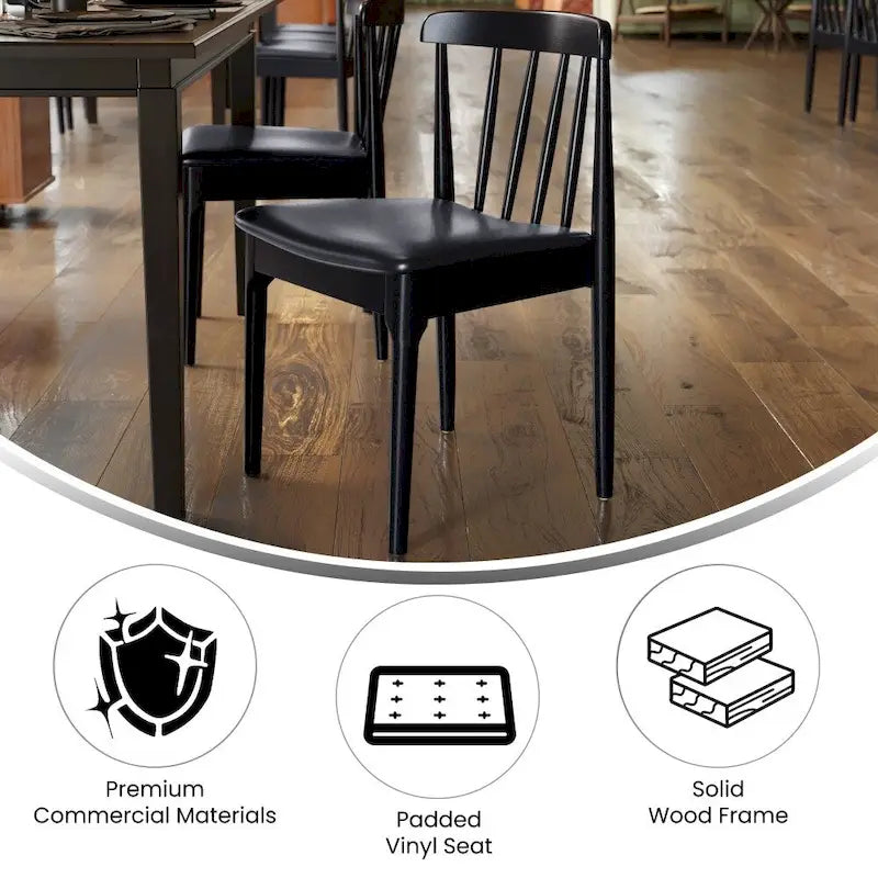 Commercial Solid Wood Dining Chair with Vinyl Padded Seat