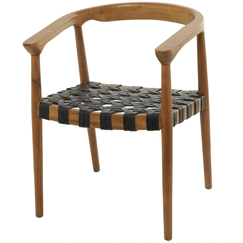 Teak Wood Handmade Woven Dining Chair with Armrests - Brown or Dark Brown