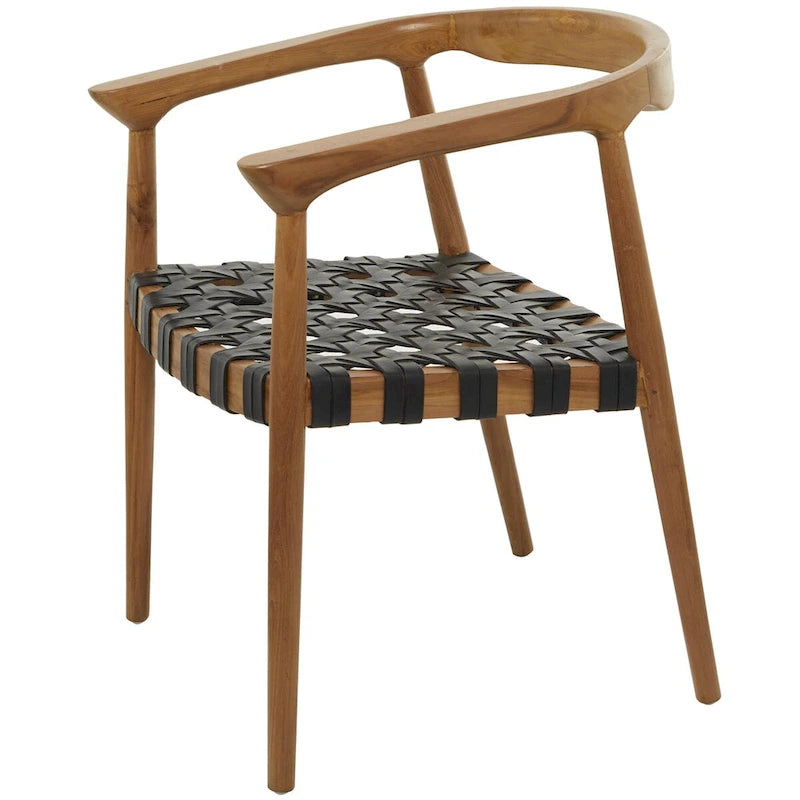 Teak Wood Handmade Woven Dining Chair with Armrests - Brown or Dark Brown