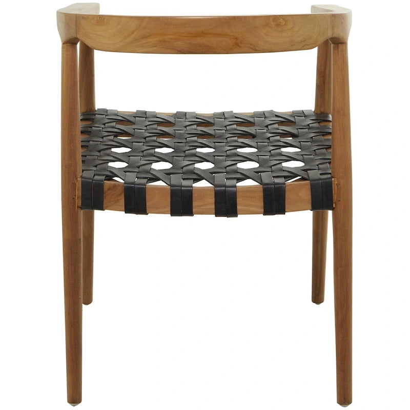 Teak Wood Handmade Woven Dining Chair with Armrests - Brown or Dark Brown