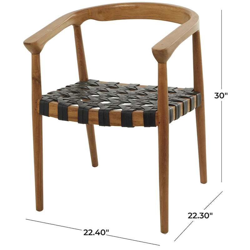 Teak Wood Handmade Woven Dining Chair with Armrests - Brown or Dark Brown