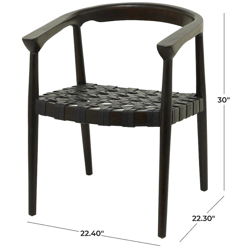 Teak Wood Handmade Woven Dining Chair with Armrests - Brown or Dark Brown